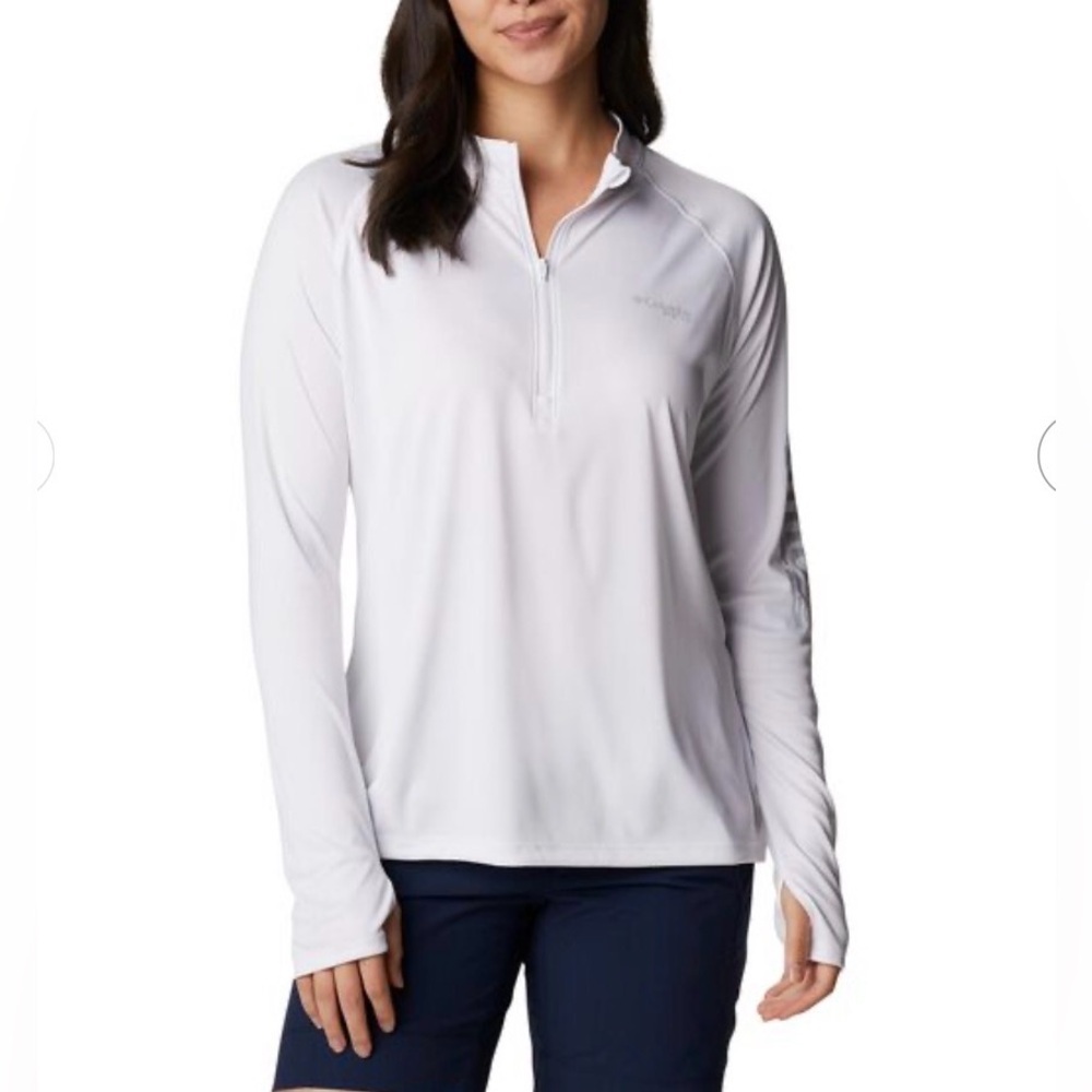 COLUMBIA Women's Tidal Tee™ 1/4 Zip white spf 50 size large water sports EUC